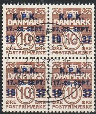 FRIMÆRKER DANMARK | 1937 - AFA 243 - K.P.K i 4-blok - Pragt Stemplet